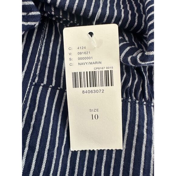 Anthropologie Maeve Size 10 Jumpsuit Wide Leg Blue Collared Striped Modern Chic - Picture 9 of 15